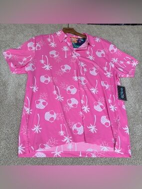 Birdie Bound Men's 2XL Polo Pink Pineapple Sunglasses Palm Tree NWT